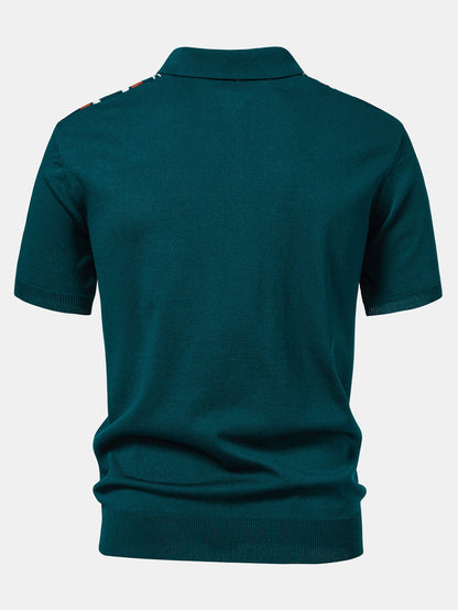 Gestreiftes Strick-Poloshirt mit Reißverschluss und gerade geschnittene Ripp-Hose