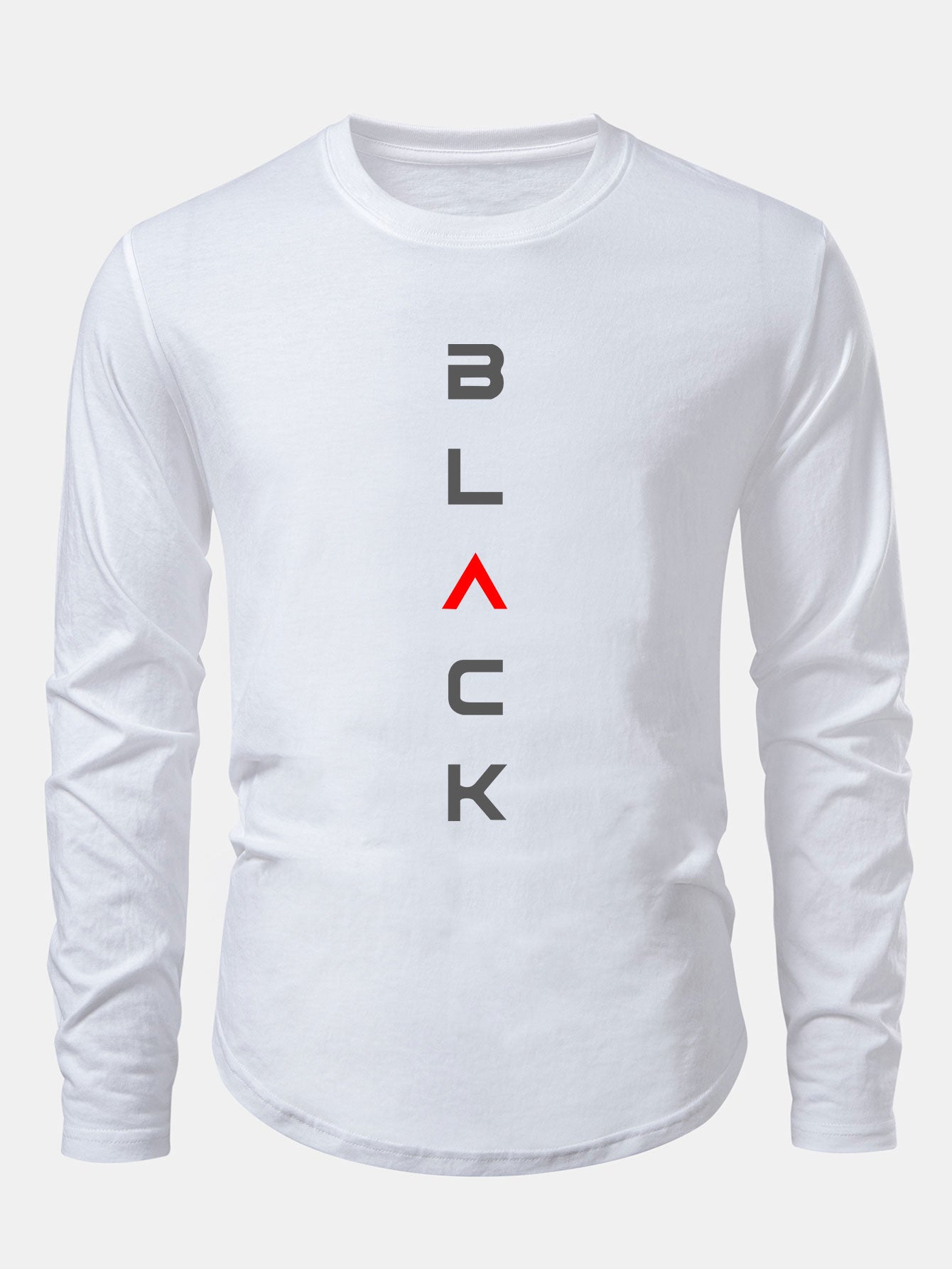 Schwarzes bedrucktes Baumwoll-T-Shirt mit abgerundetem Saum