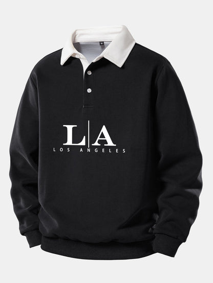 Los Angeles Print Kontrast Poloshirts Kragen Sweatshirt