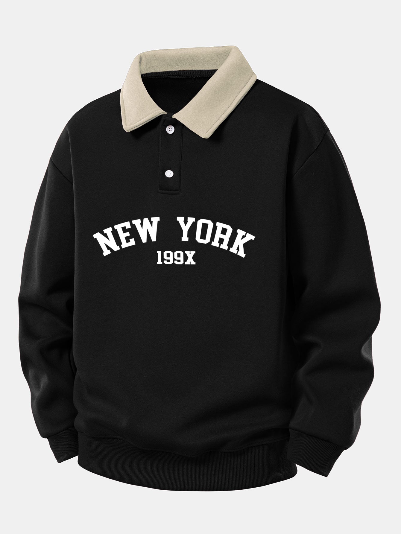 Relaxed Fit New York Graphic Contrast Polo Sweatshirt