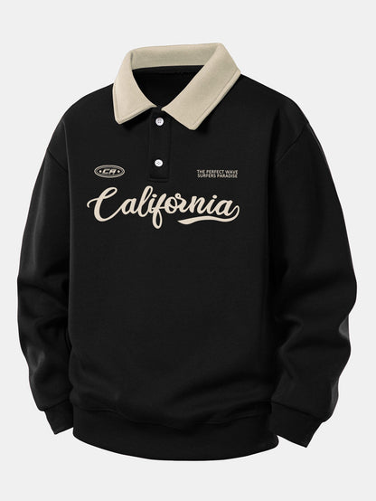 California Print Contrast Sweatshirt with Relaxed Fit Poloshirt Style
