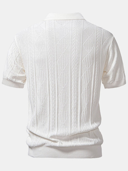 Geometrisches Jacquard-Strickpoloshirt