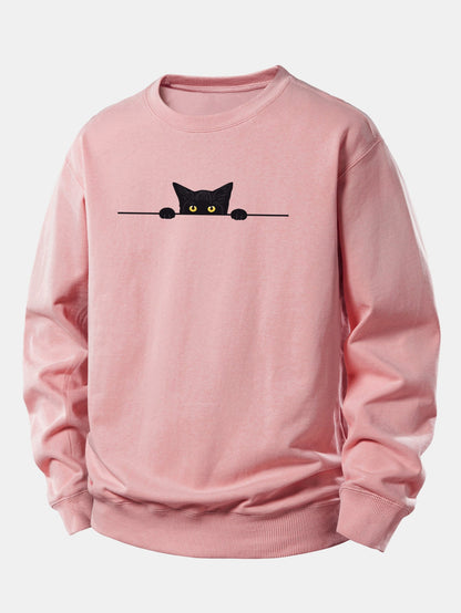 Lockerer Schnitt Sweatshirt mit schwarzem Katzenmotiv