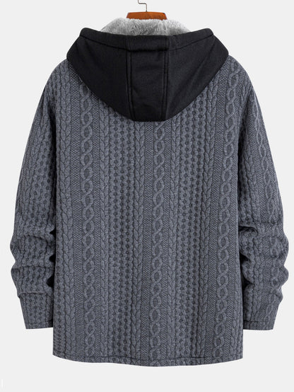 Jacquard-Mantel mit Kapuze und Twist-Design, gefüttert mit Kunstpelz