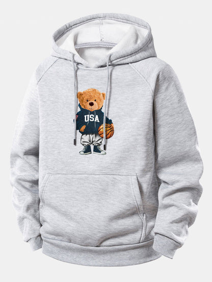 Basketball Bär Grafik Hoodie mit Kordelzug