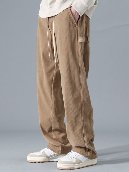 Casual Fit Contrast Corduroy Polo Shirt with Collar & Straight Leg Corduroy Pants