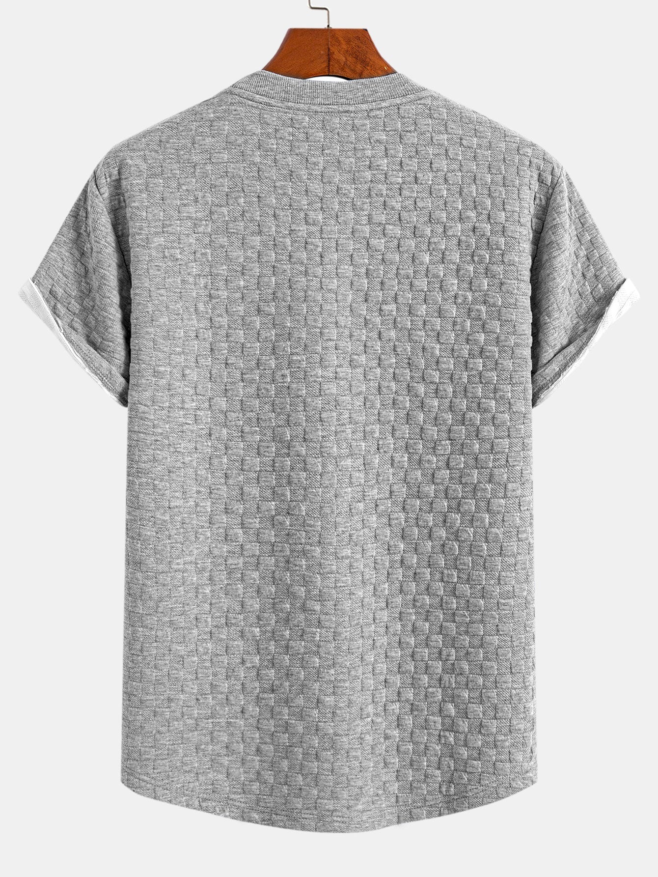 Jacquard T-Shirt mit Schachbrettmuster und Bogen-Saum