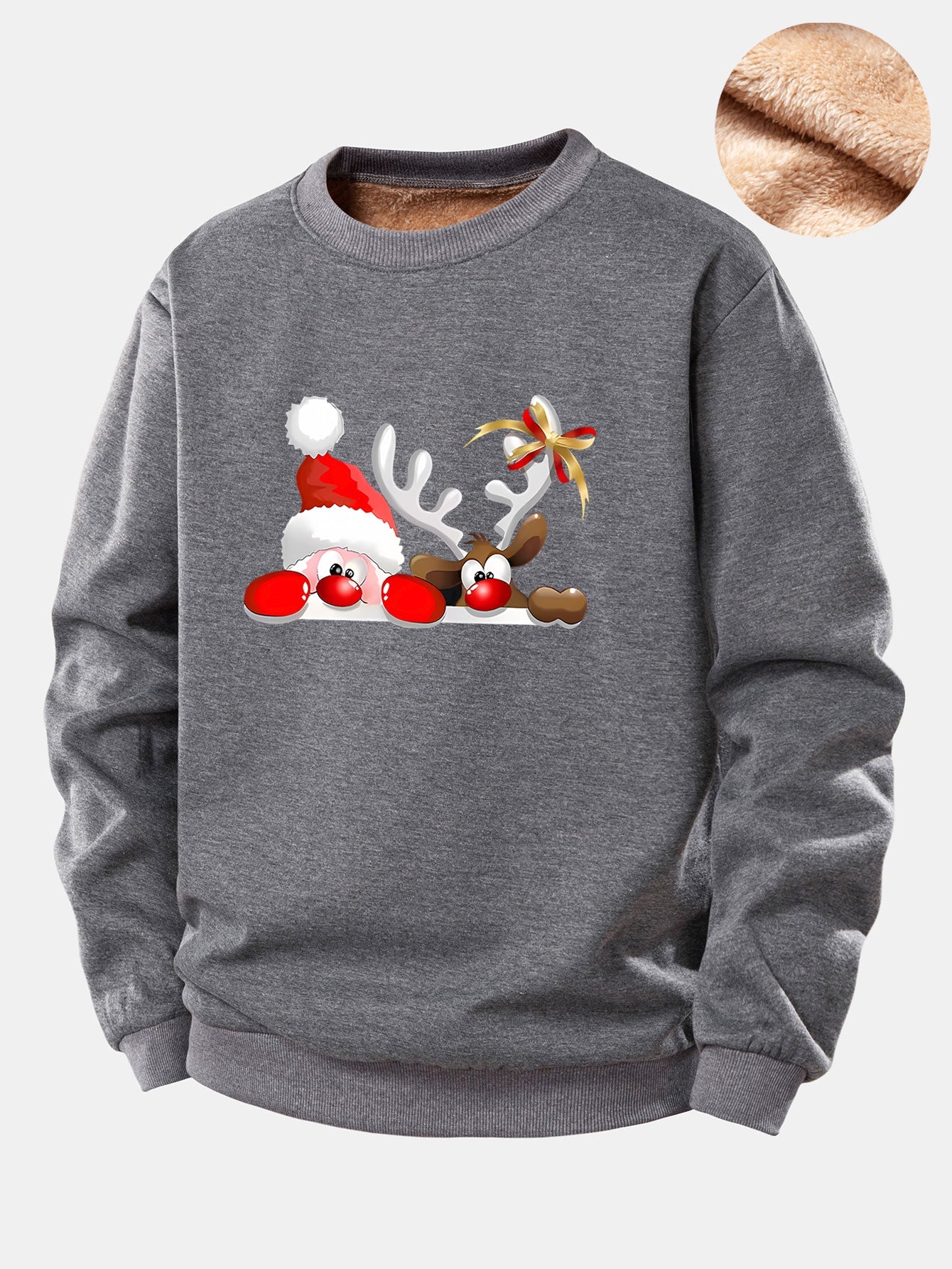 Sweatshirt mit Teddyfutter und Aufdruck von Weihnachtsmann und Rentier
