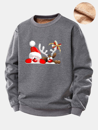 Sweatshirt mit Teddyfutter und Aufdruck von Weihnachtsmann und Rentier