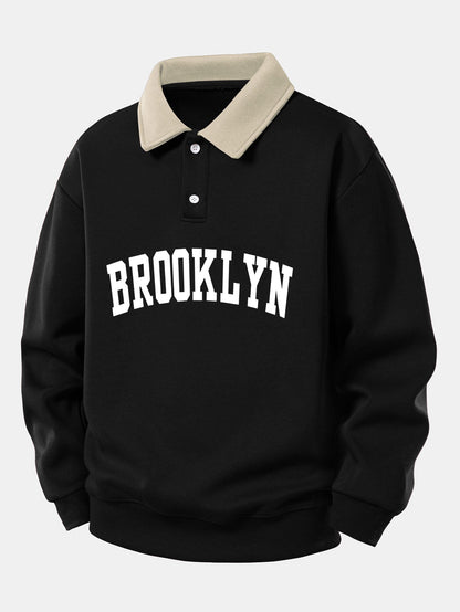 Relaxed Fit Brooklyn Print Contrast Polo Sweatshirt