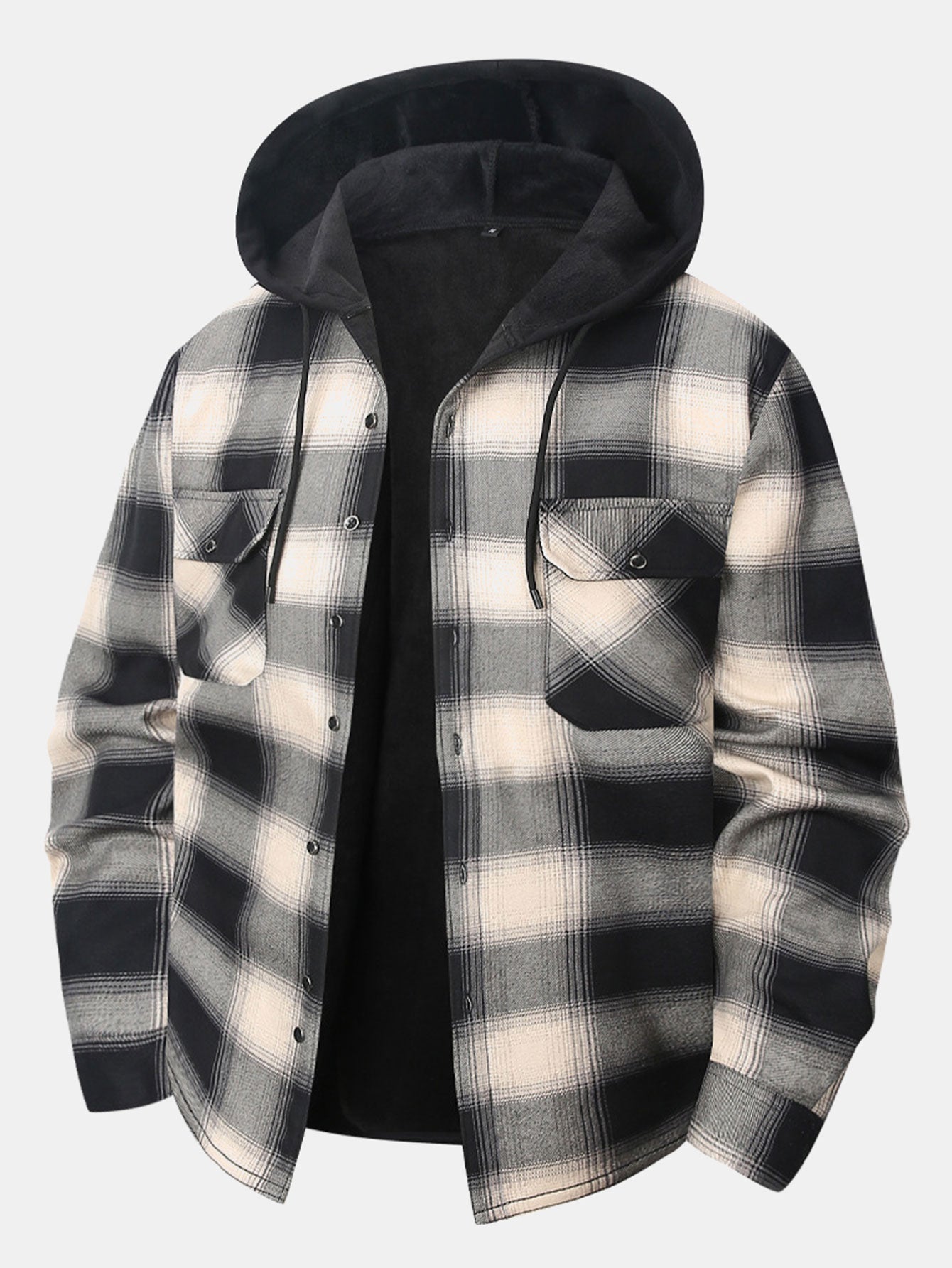 Gefüttertes Flanell-Fleece-Hemd mit Knöpfen und Kapuze
