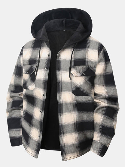 Gefüttertes Flanell-Fleece-Hemd mit Knöpfen und Kapuze