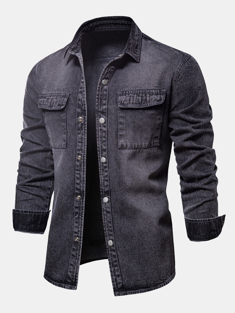 Gewaschenes Denim-Overshirt mit praktischen Taschen