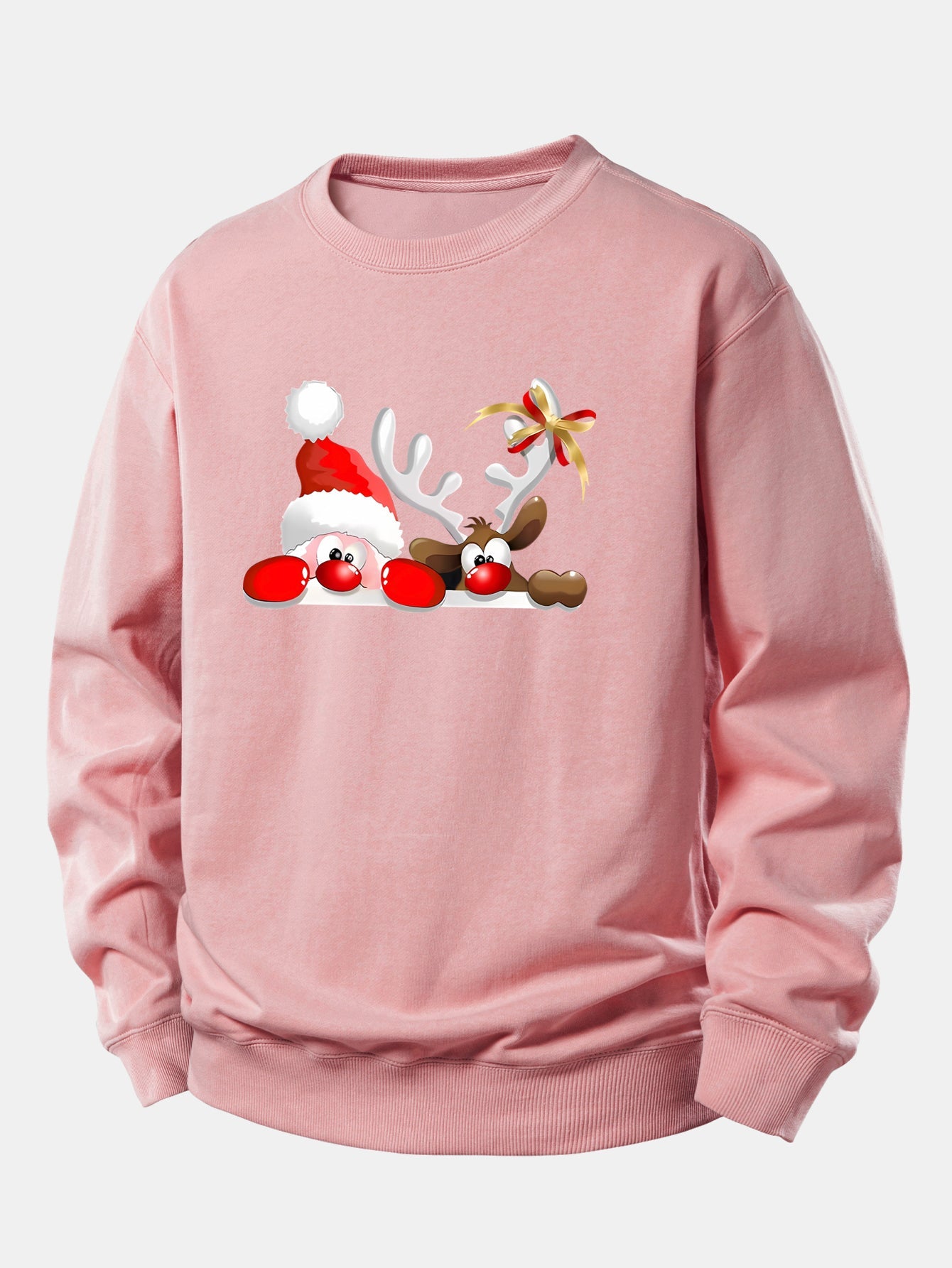 Locker sitzendes Sweatshirt mit Weihnachtsmann- und Rentierdruck