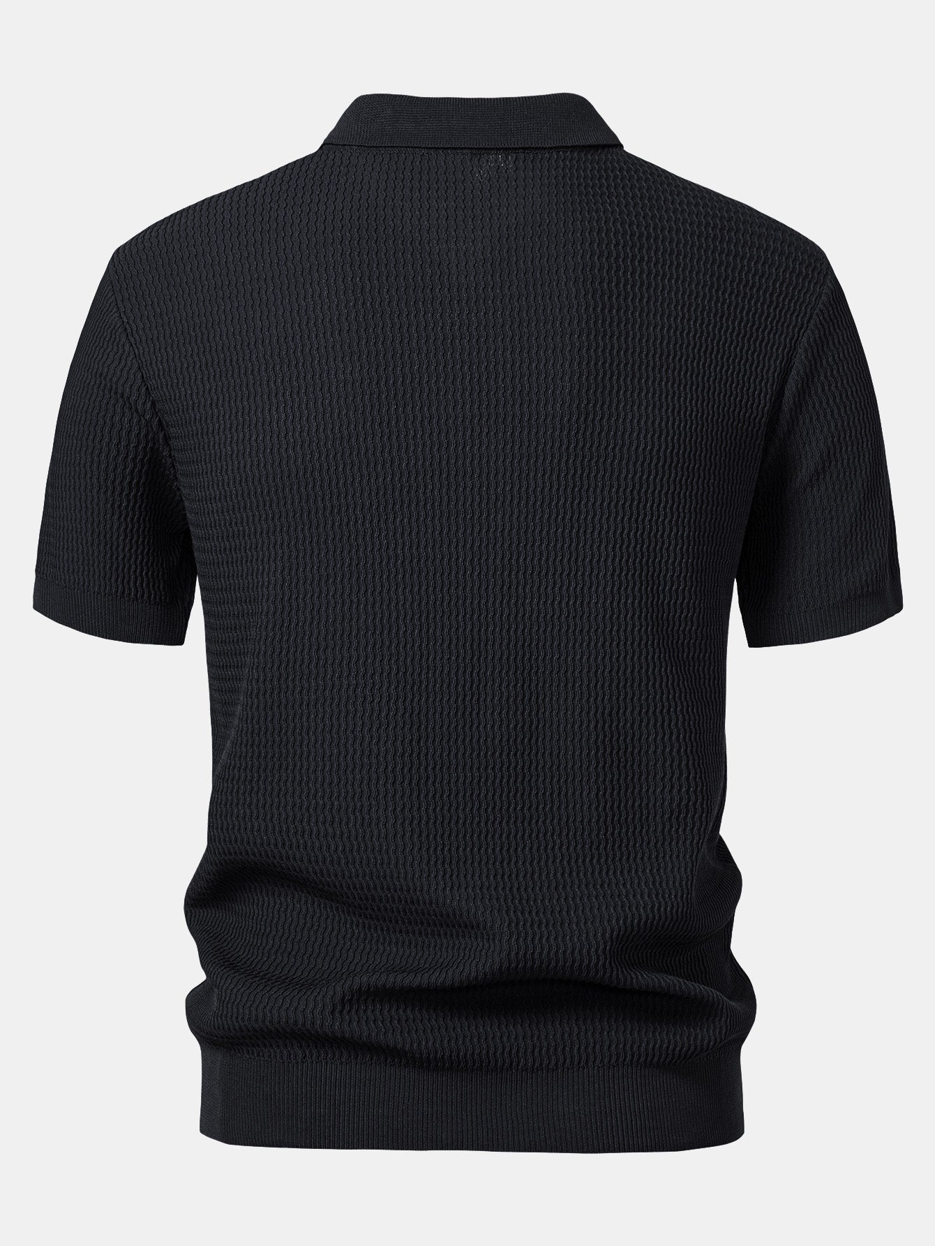 V-Neck Wave Jacquard Knit Polo Shirt