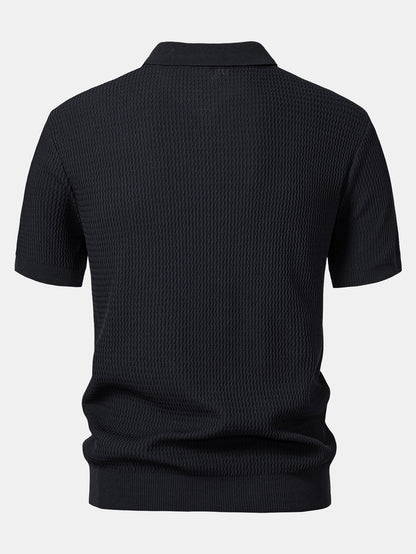 V-Neck Wave Jacquard Knit Polo Shirt