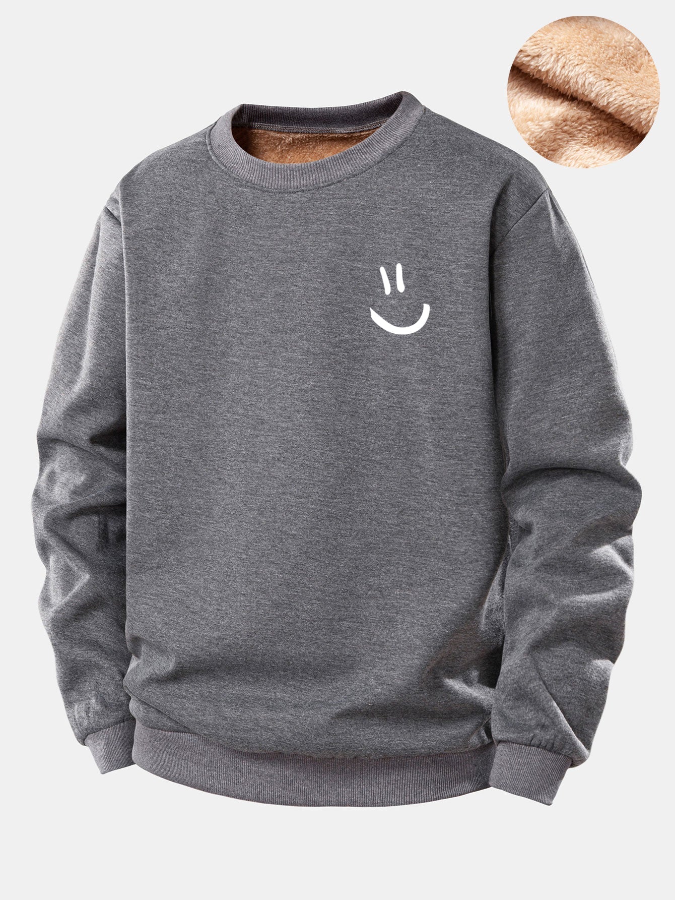 Smiley-Gesicht Druck Teddy Fleece Gefüttertes Sweatshirt