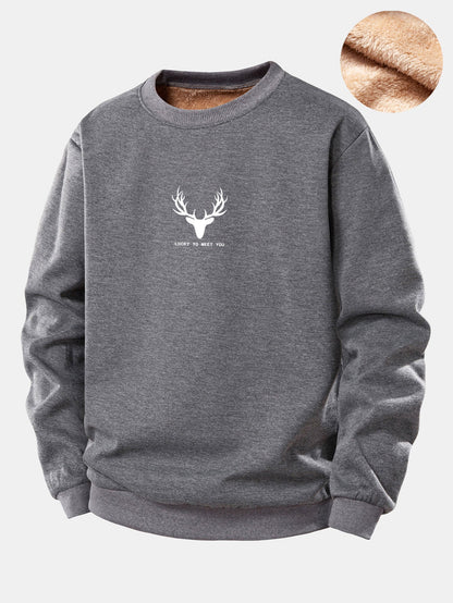 Silhouette Kopf Hirsch Druck Teddy Fleece Gefüttertes Sweatshirt