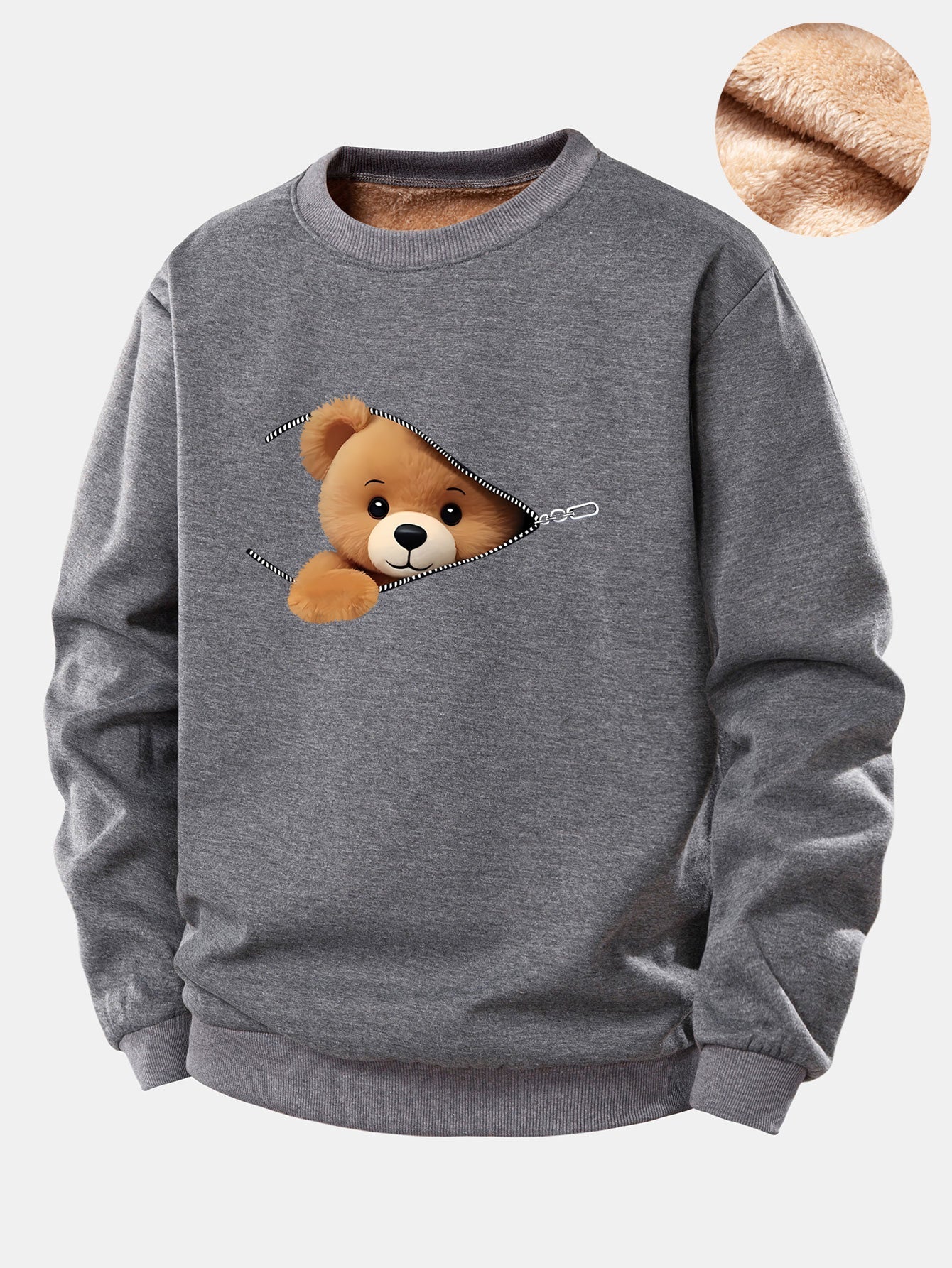 Reißverschluss Teddy Fleece Sweatshirt mit Bärenmotiv