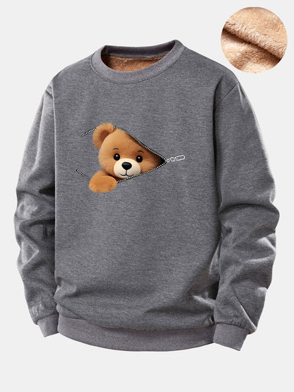 Reißverschluss Bär Druck Teddy Fleece Gefüttertes Sweatshirt