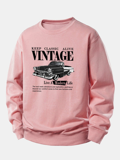 Vintage-Auto-Druck Sweatshirt mit lockerem Schnitt