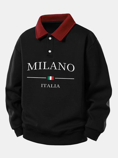 Relaxed Fit Milano Print Contrast Polo Sweatshirt