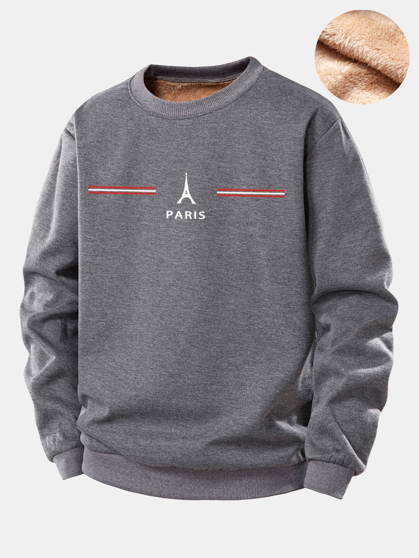 Paris Streifenmuster Teddy Fleece Gefüttertes Sweatshirt