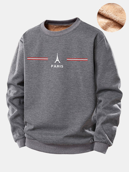 Paris Streifenmuster Teddy Fleece Gefüttertes Sweatshirt
