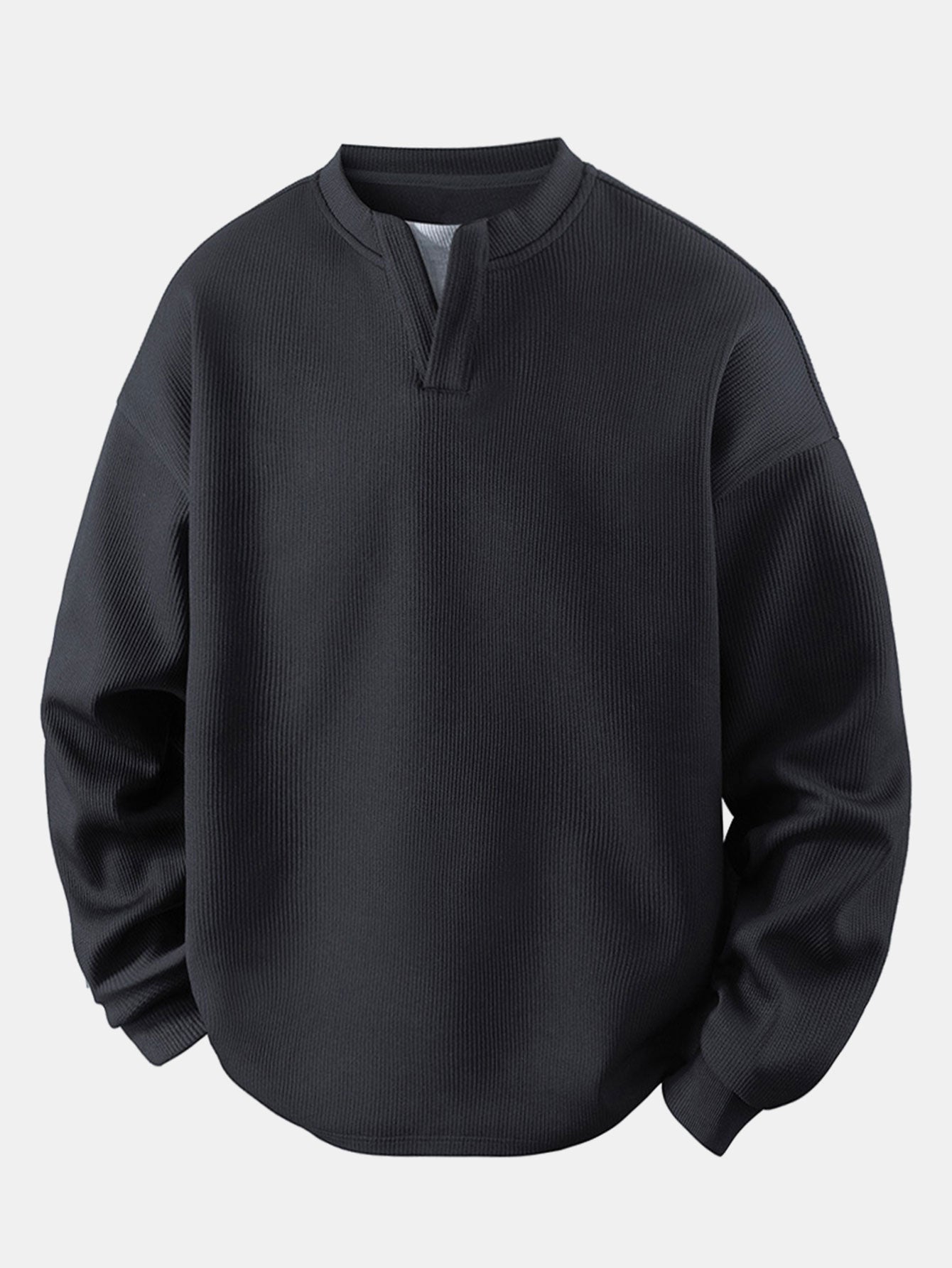 Locker sitzendes Sweatshirt mit Waffel-V-Ausschnitt