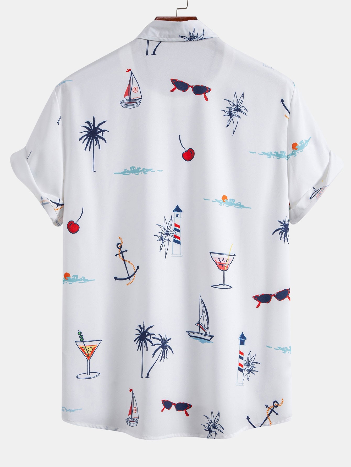 Palmbaum Nautical Print Button-Up Shirt with Striped Swim Shorts