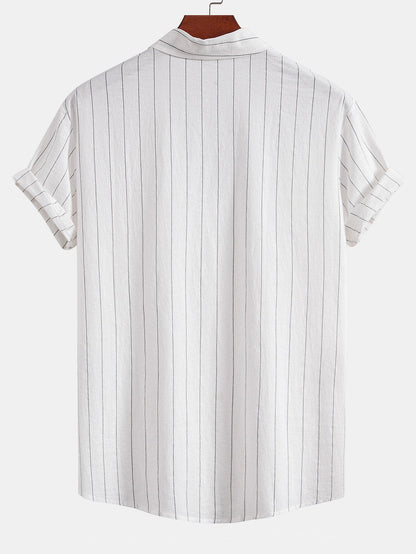 Gestreiftes Hemd in Leinenoptik mit Knöpfen und Shorts mit Kordelzug