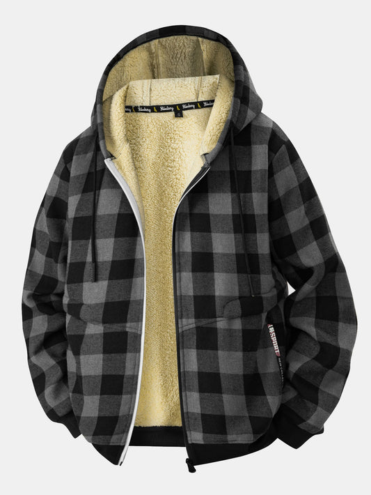Teddygefütterter Flanell-Karo-Hoodie