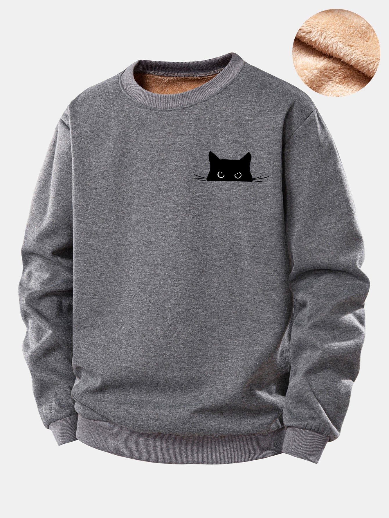 Sweatshirt mit schwarzem Katzenmotiv und Teddyfutter aus Fleece