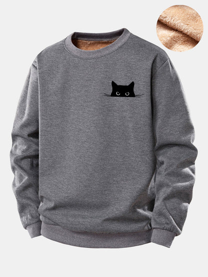 Sweatshirt mit schwarzem Katzenmotiv und Teddyfutter aus Fleece