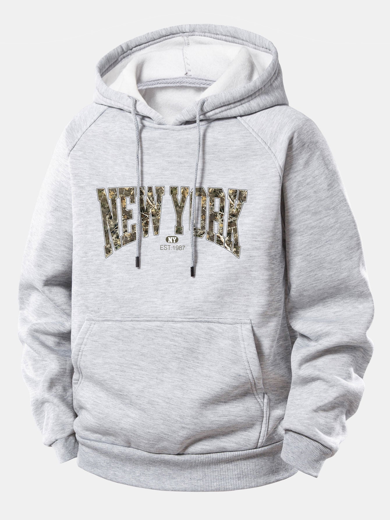 Camouflage New York Print Hoodie with Drawstring