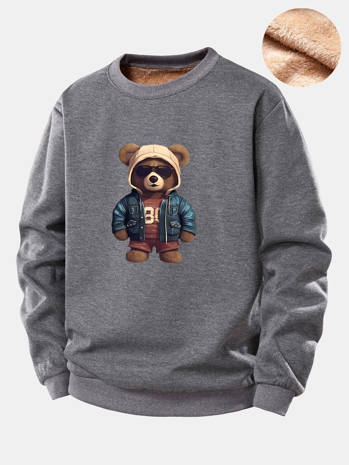 Bär im Lederjacken-Druck Teddy-Fleece-gefüttertes Sweatshirt