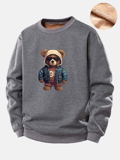Bär im Lederjacken-Druck Teddy-Fleece-gefüttertes Sweatshirt