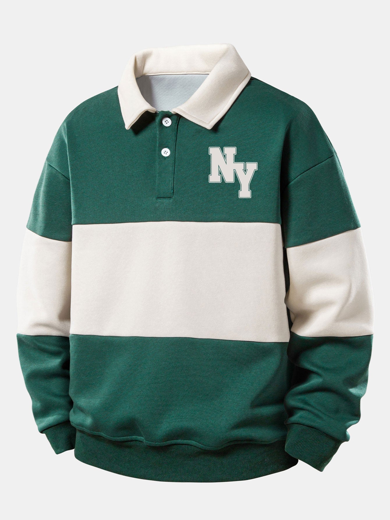 Relaxed Fit NY Print Color Block Polo Sweatshirt