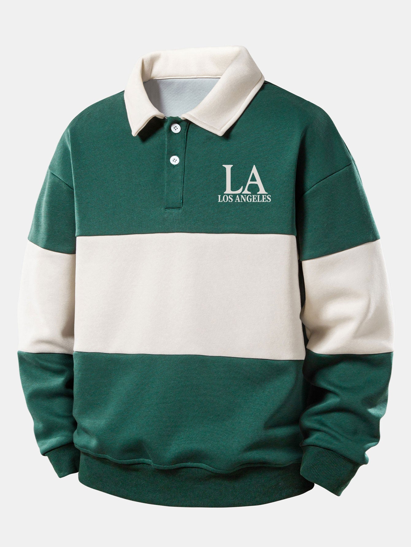 Relaxed Fit Los Angeles Graphic Color Block Polo Sweatshirt