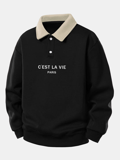 Relax Fit Paris Print Contrast Poloshirts Sweatshirt