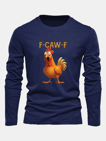 Langarm Baumwollshirt mit Hahn-Motiv