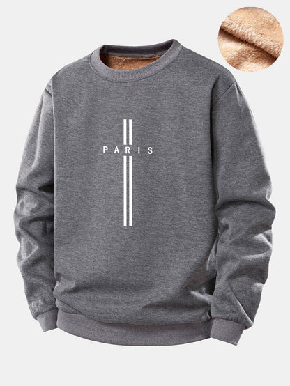 Paris Streifenmuster Teddy Fleece Gefüttertes Sweatshirt