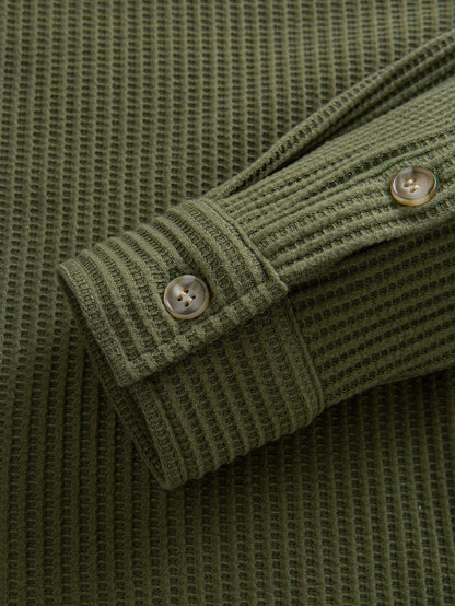 Langärmliges Waffel-Polo mit Knopfverschluss