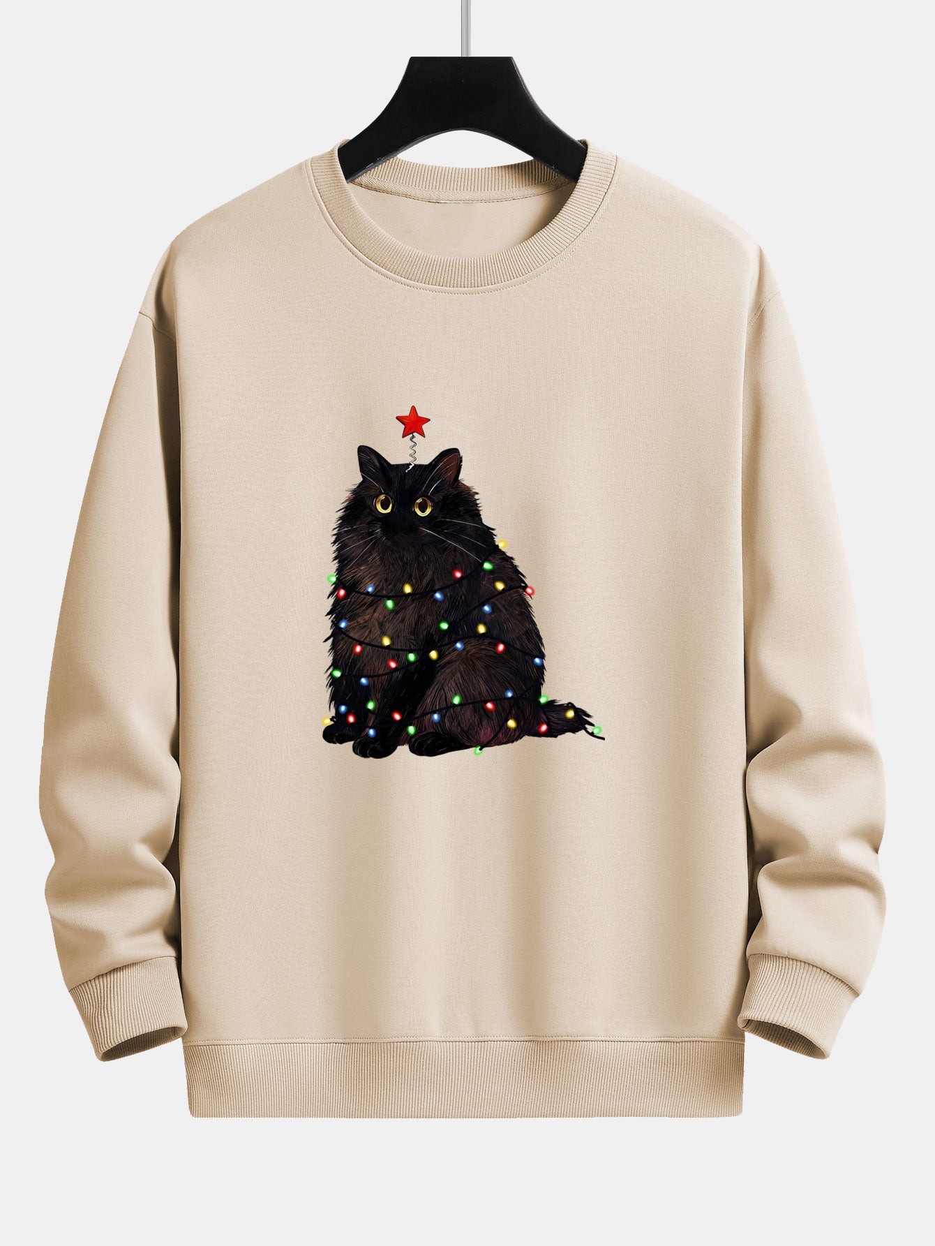 Weihnachtslichter Schwarze Katze Druck Locker sitzendes Sweatshirt