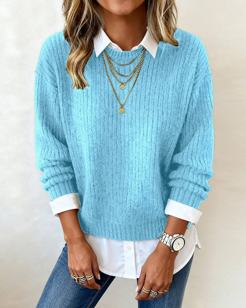 Stutz I Pullover mit Hemdkragen und Patchwork-Design