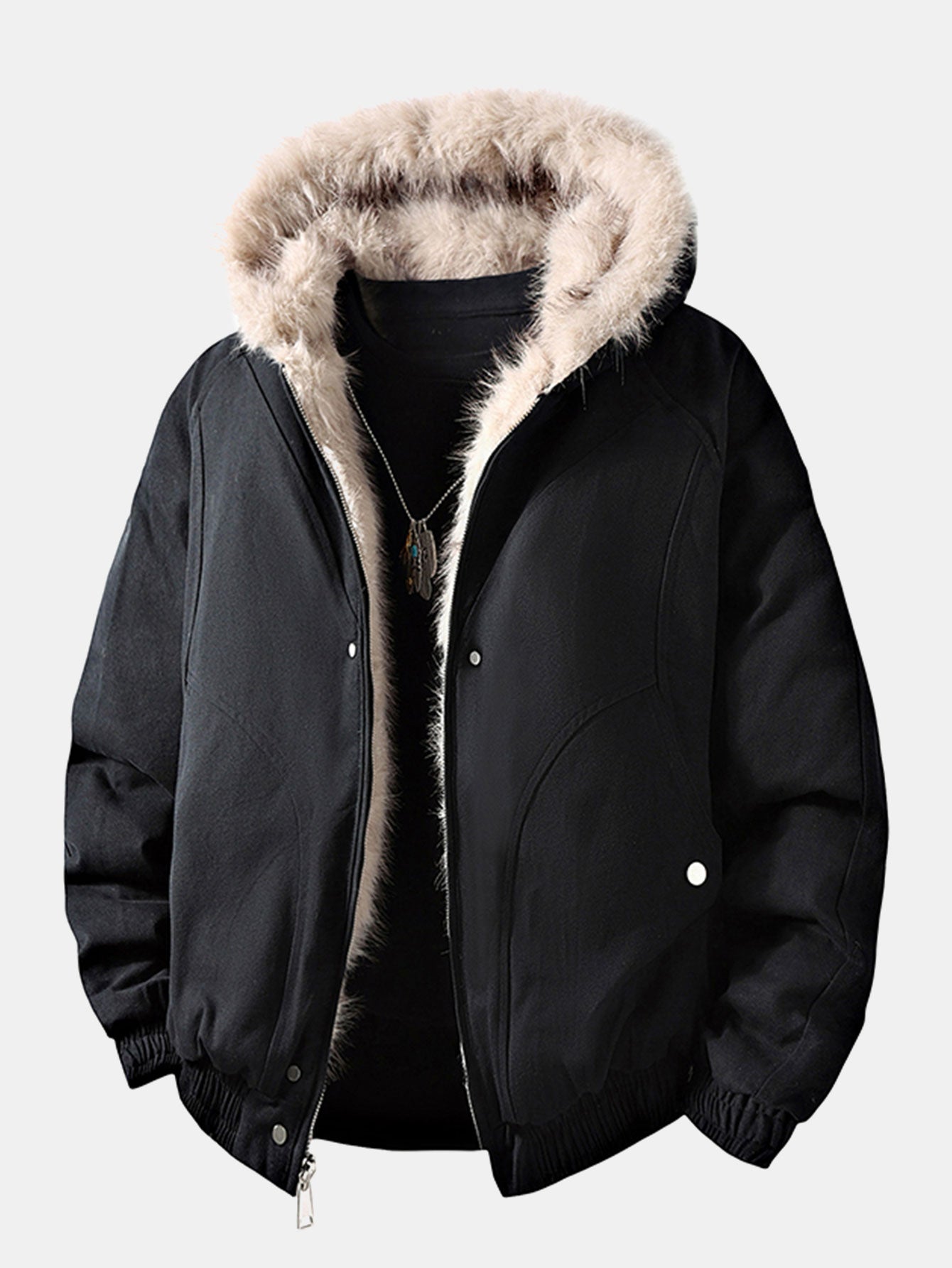 Boxy Fit Kunstpelzkragen Kapuzenmantel