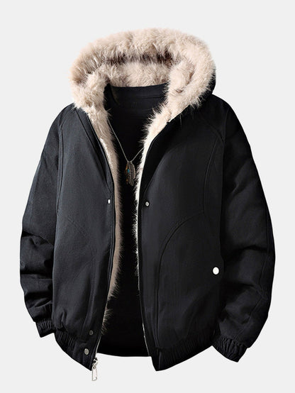 Boxy Fit Kunstpelzkragen Kapuzenmantel