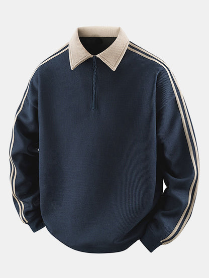 Gestreiftes Waffel-Poloshirt mit Rollkragen und Reißverschluss