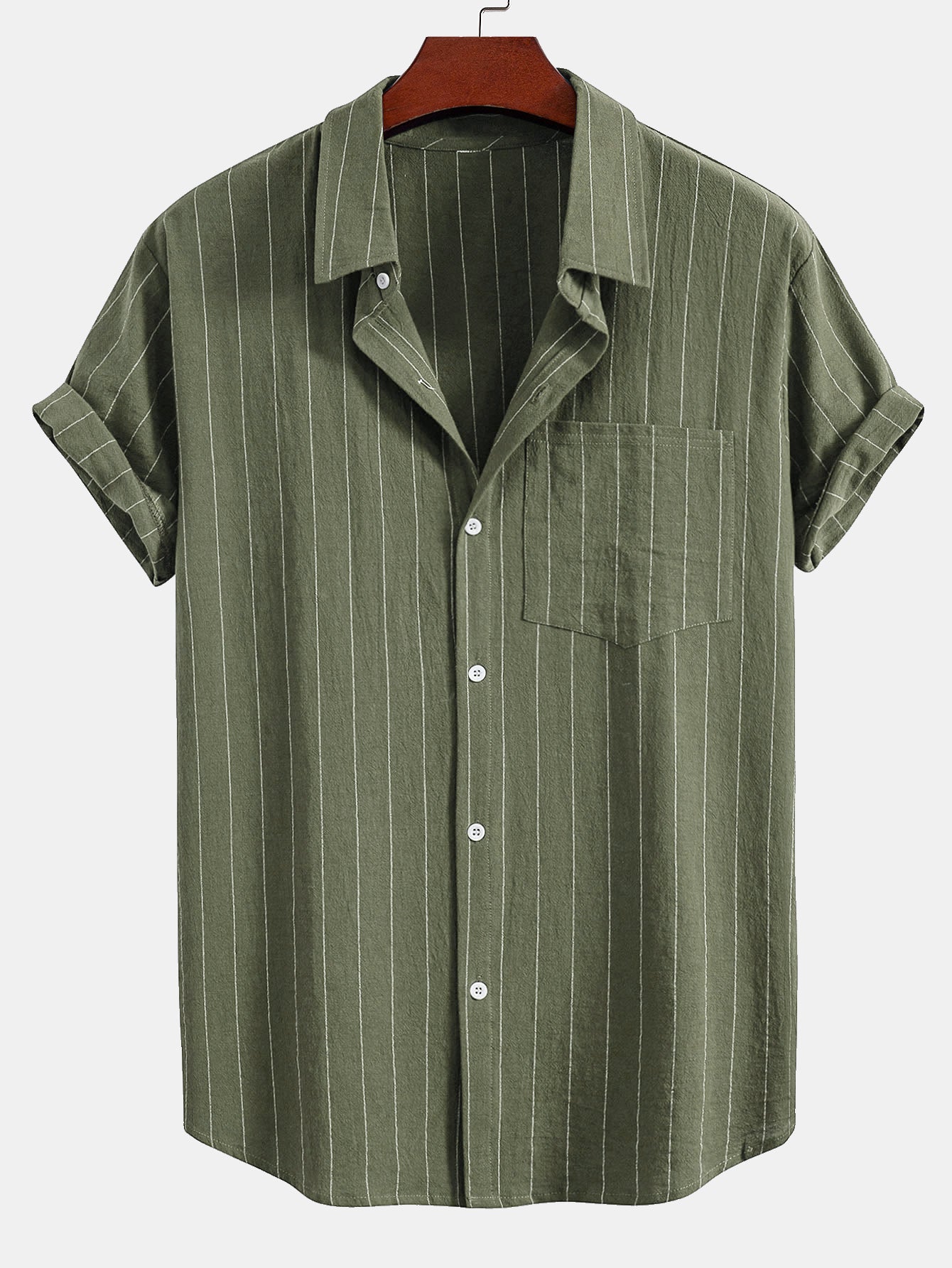 Gestreiftes Hemd in Leinenoptik mit Knöpfen und Shorts mit Kordelzug