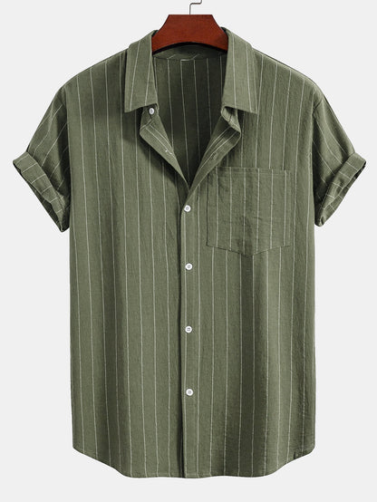 Gestreiftes Hemd in Leinenoptik mit Knöpfen und Shorts mit Kordelzug